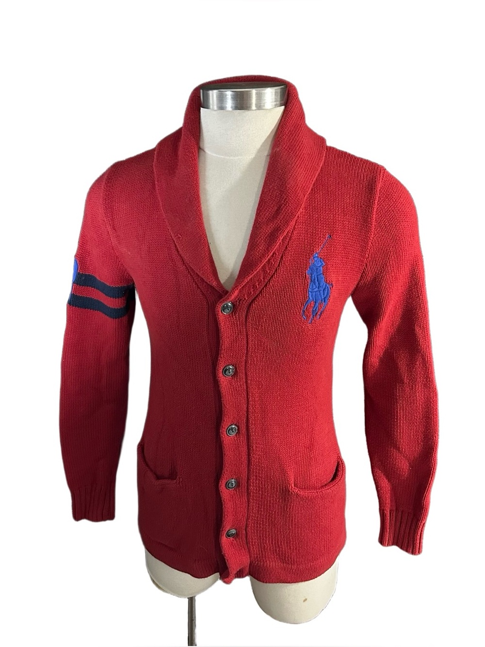 Polo Ralph Lauren Cotton Shawl Cardigan Boys XL Fits Mens Sz S Dark Red Big Pony
